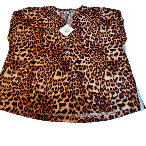 Ava & Viv Womens Leopard Print Top 2X Polyester Blend V-neckline Animal Print - Picture 6 of 10